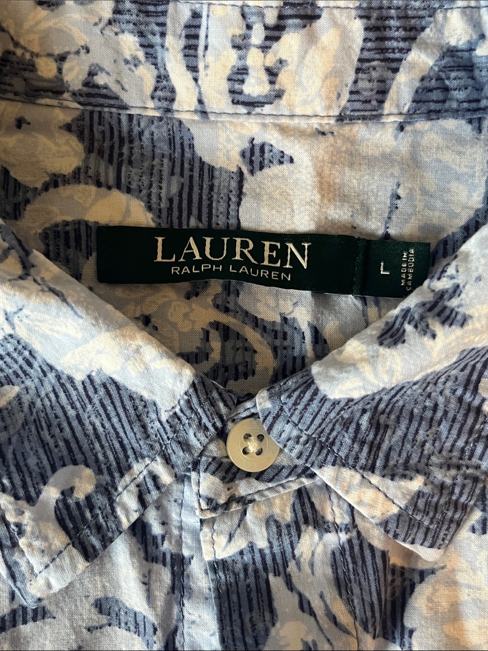 Ralph Lauren Cover Up Blue Floral 3/4 roll up Sleeve Tunic Breezy Button Up - Picture 4 of 11